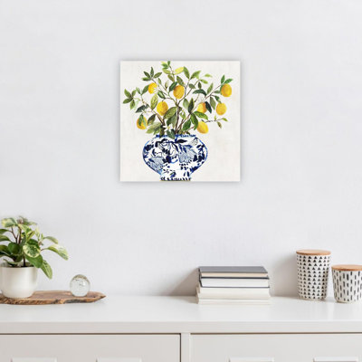 Yellow Lemon Plant in Vase Canvas Print Premium Modern Home Wall Art 24 x 24 Inch