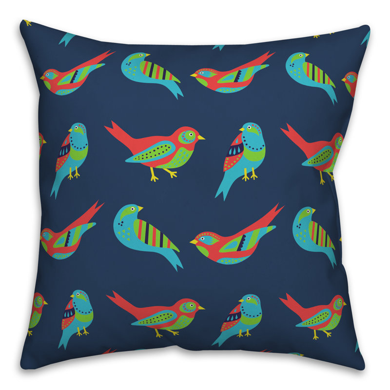  Coussin intérieur / extérieur Bird, Pas de bourre, 18 po x 18 po, Rouge / bleu / bleu marine