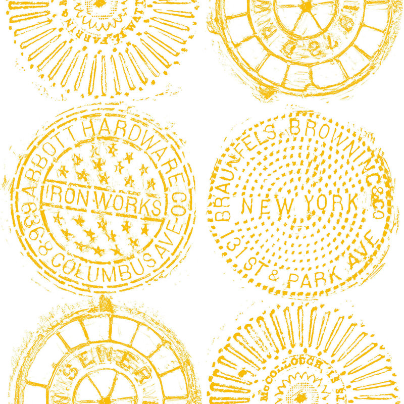 NYC Manhole, Non-Woven, Gold/White