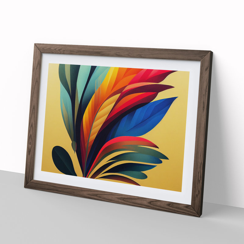 Remarkable Bird Feathers - Single Picture Frame Painting, 25cm H x 34cm W x 2cm D, Walnut Framed