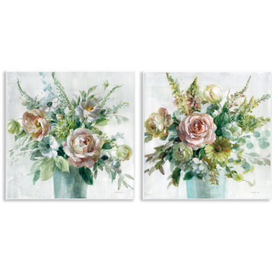 Sage Peach Still Life Florals 2 PC Wall Plaque Art Set by Danhui Nai