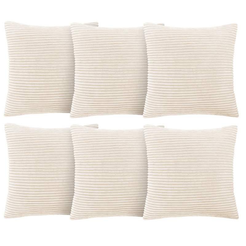 Aspire Homeware Striped Square Velvet Cushion Cover, Cream, Pack of 6