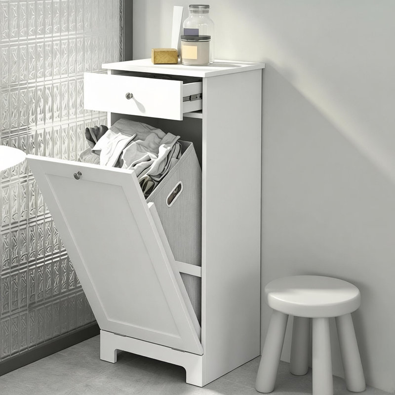 White Mdf Tilt-out Laundry Hamper Cabinet