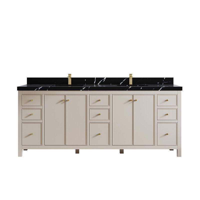 Meuble-lavabo double 84 po avec comptoir en quartz Chicago
