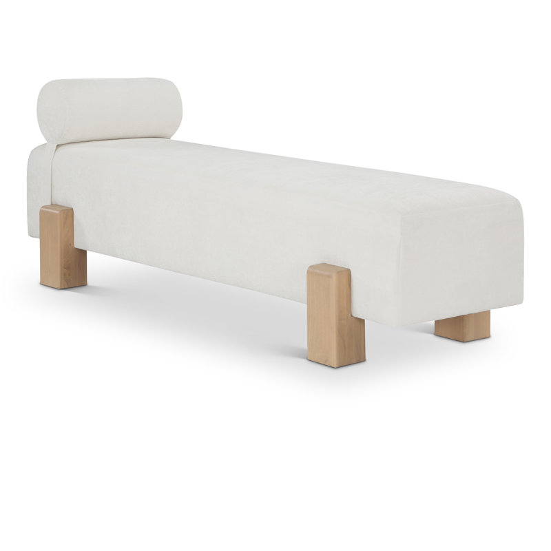 Edison Chenille Fabric Upholstered Bench, Cream Chenille Fabric / Natural Finish