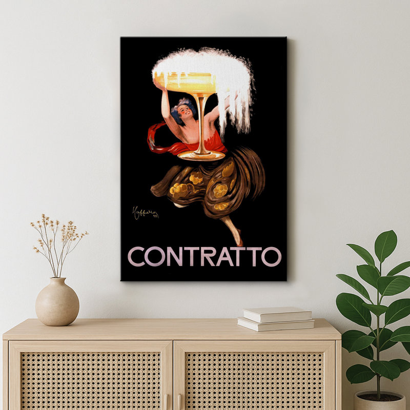 «Contratto Italian Art Deco Wine», affiche d'art européen rétro, impression sur toile encadrée, H 24 po x l 16 po x P 1,5 po