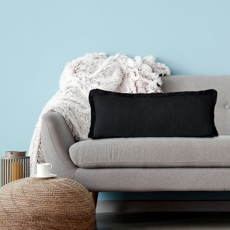 Housse de coussin en coton uni à franges, Noir, Housse de coussin seulement - sans coussin