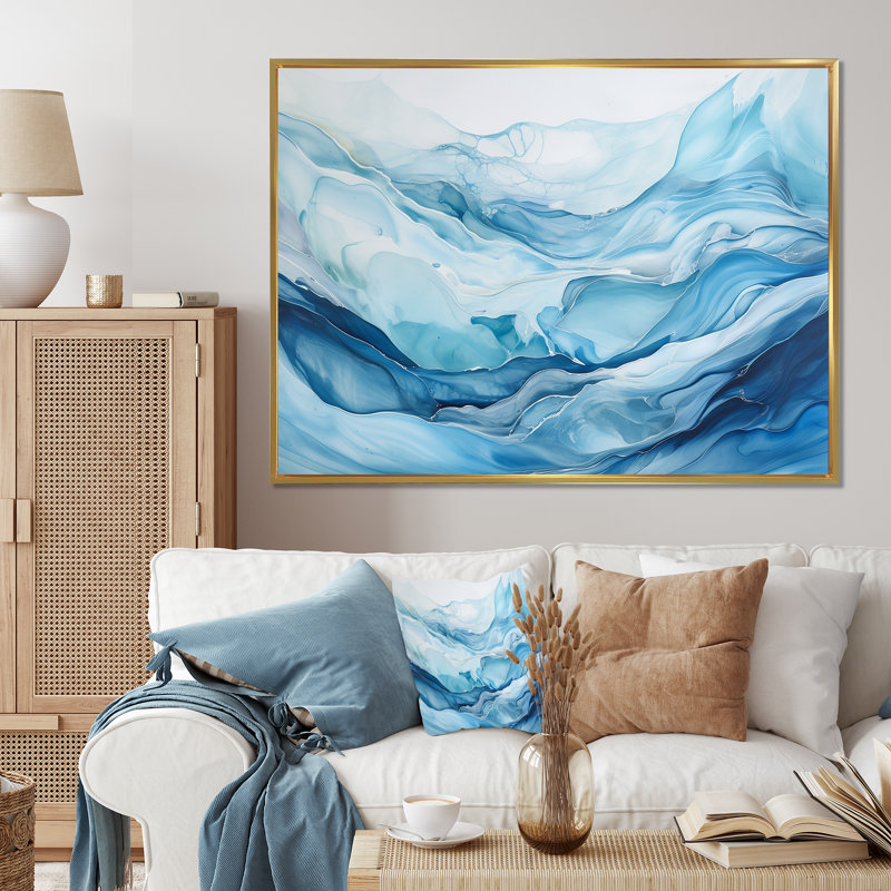 «White and Blue Glacier Charm», reproduction d'art sur toile, Cadre flottant doré, H 24 po x l 32 po x P 1 po