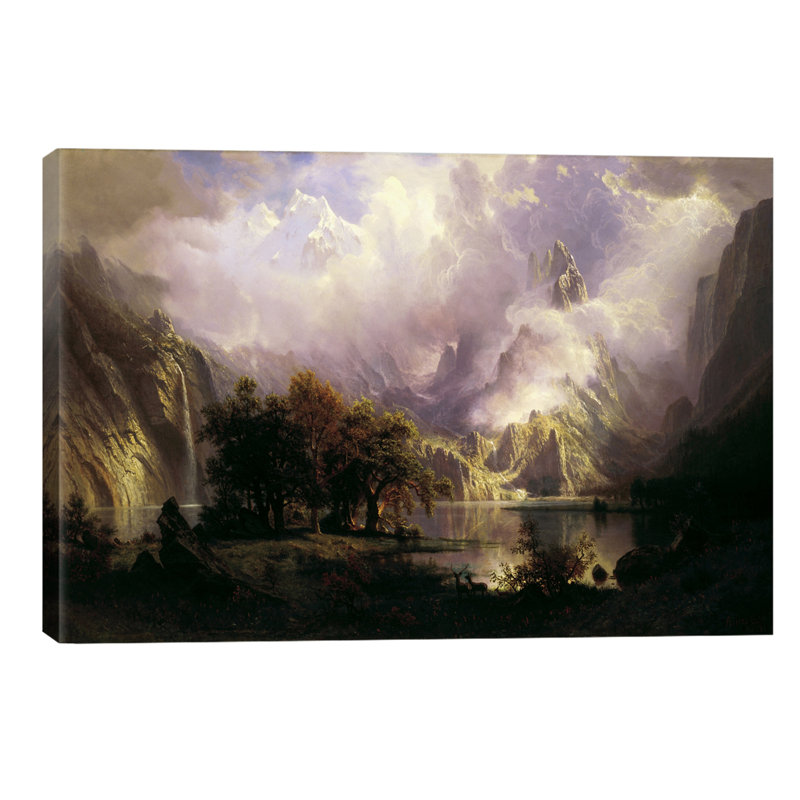View Of Rocky Mountains by Albert Bierstadt - Painting on Canvas, 101.6 cm H x 66.04 cm W x 1.91 cm D, No Frame