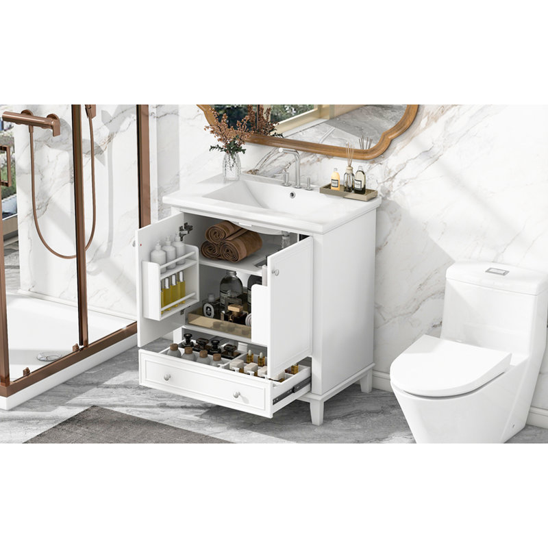 Meuble-lavabo de salle de bain avec lavabo en céramique, meuble-lavabo moderne à base en bois massif multifonctionnel, fabrication