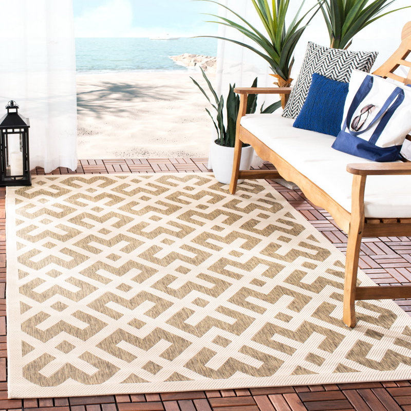 Arneshia Geometric Brown/Tan Indoor/Outdoor Area Rug, Rectangle 6'7" x 9'6"