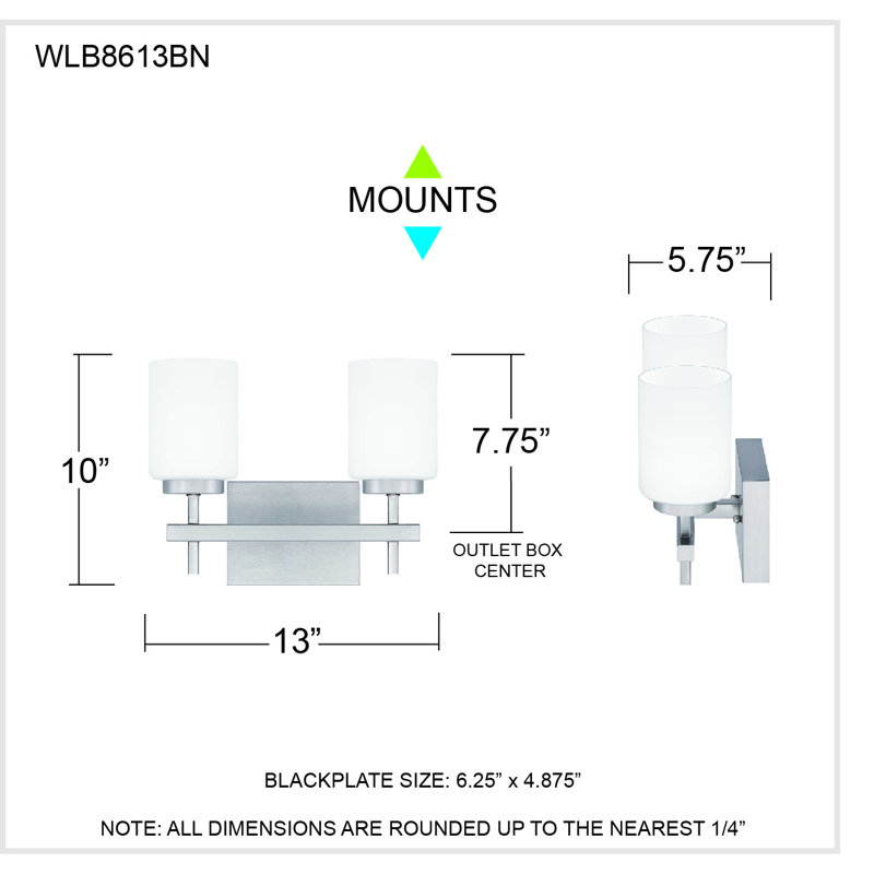 Khemchand 2 - Light Dimmable LED Vanity Light, Brushed Nickel