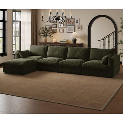 Canapé modulaire modulaire en chenille de 99 po de largeur, ensemble de 4 pièces avec rangement pour le salon