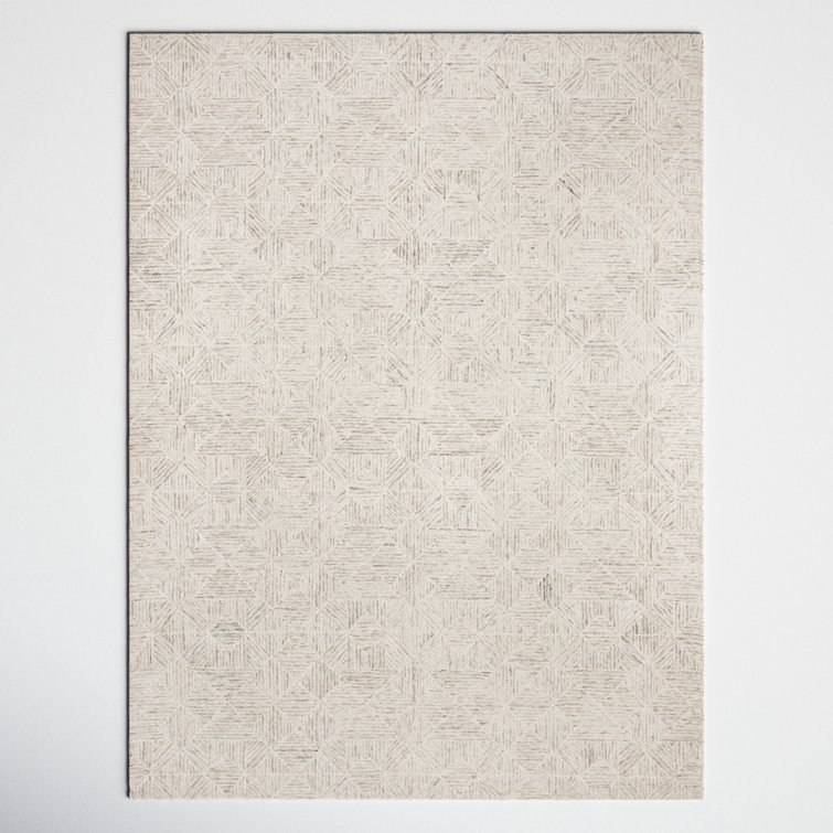 Linsly Geometric Hand Tufted Wool Ivory/Light Blue Area Rug