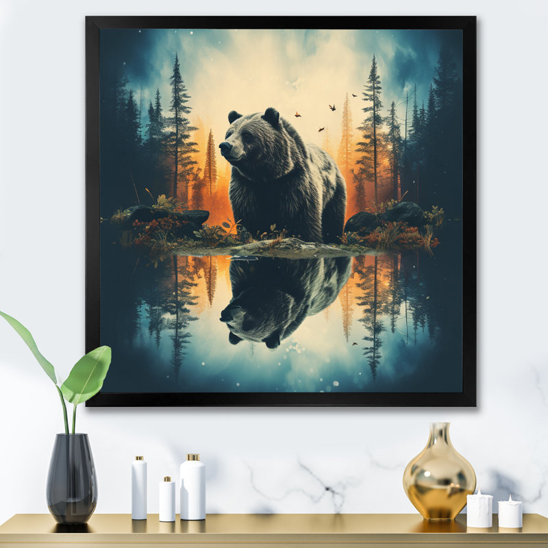 «Double Exposure Bear», art mural ours, H 24 po x l 24 po x P 1 po, Cadre simple noir