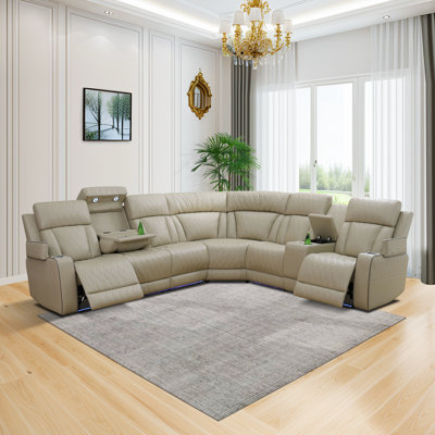 Mason 3-Piece 211.3" Wide Breathing Leather Power Recliner Sectional