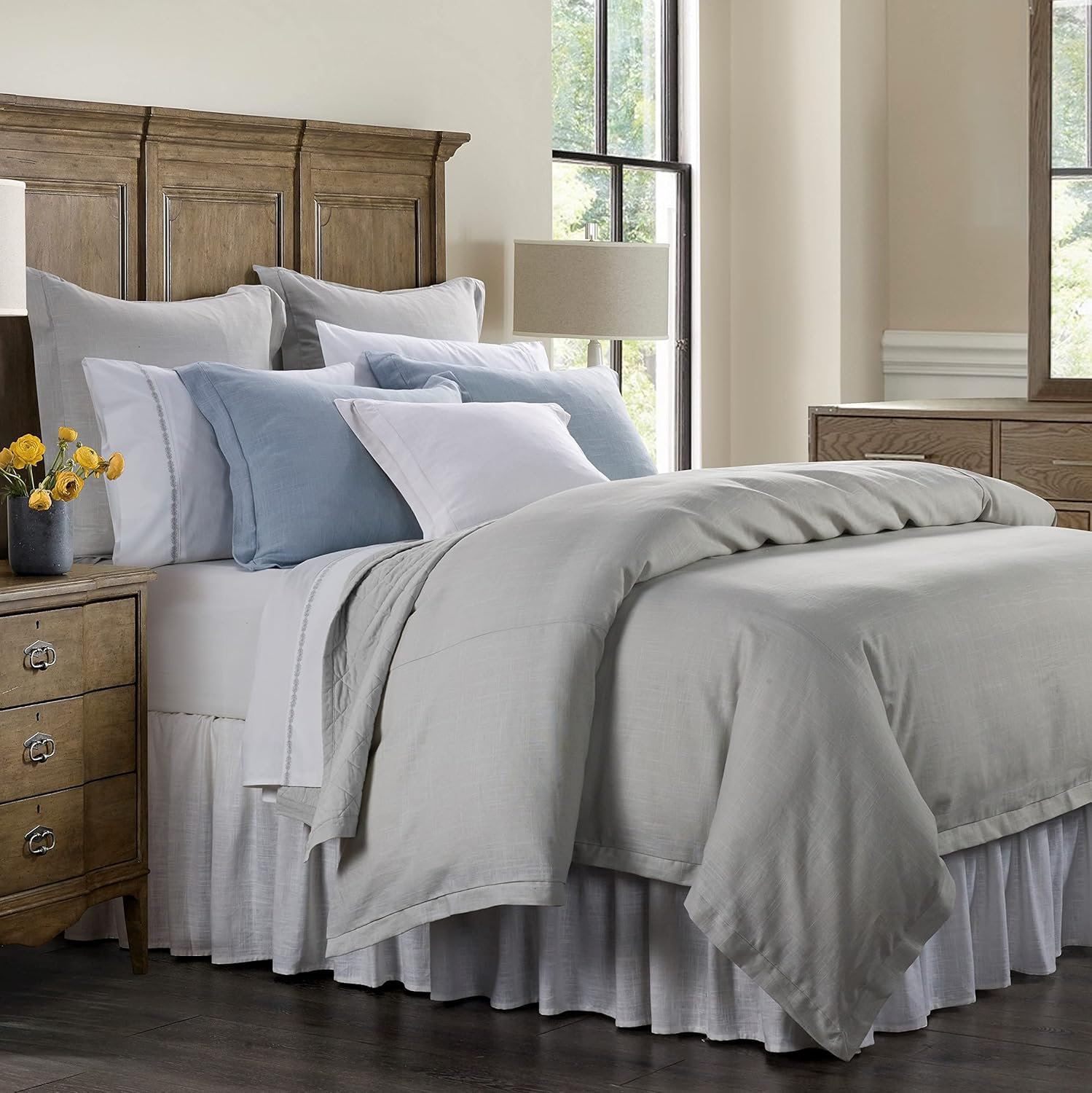Hera Linen Comforter Set, King Comforter + 2 Shams, Light Gray