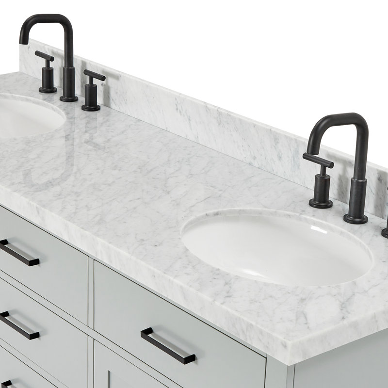 Thornaby 66'' Solid Wood Double Bathroom Vanity with 1.5'' Carrara Marble Top, Gray / Matte Black, Oval