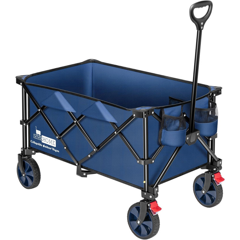 Collapsible Garden Cart with Adjustable Handle and Cup Holder, Blue