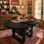 Table de salle à manger extensible ronde 43,3 "à 59" pour 4-6, table de cuisine ronde à ovale avec rallonge rabattable intégrée, base stable en H et tablette de rangement, noir