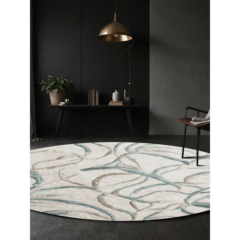 Machine Washable Gray Area Rug, Round 6'
