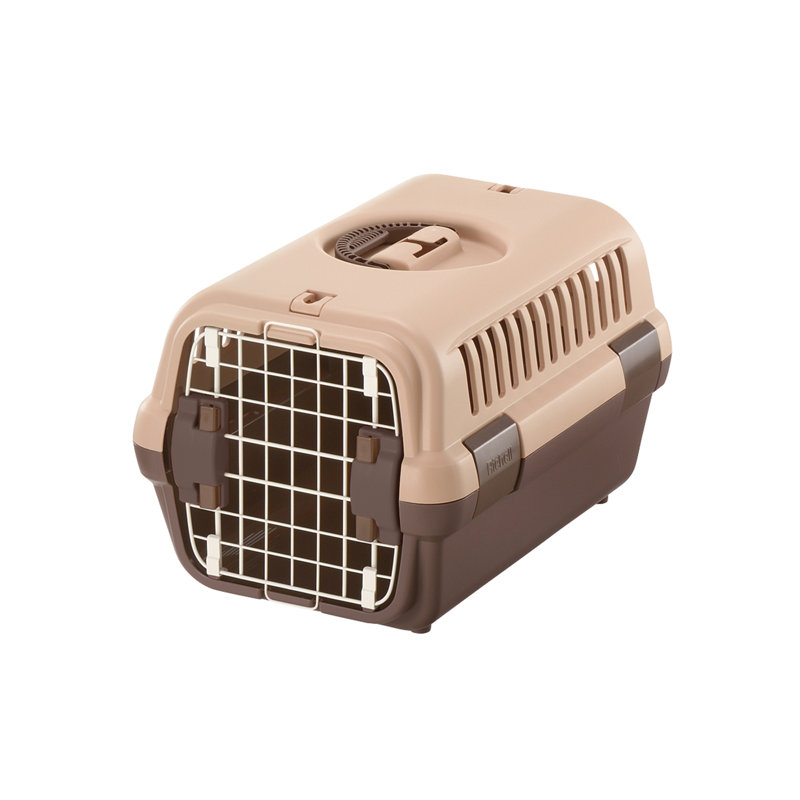 Plastic Collapsible Pet Carrier with 1 Door, Beige/Brown, Extra Small (14.4" H x 14.4" W x 22.4" D)