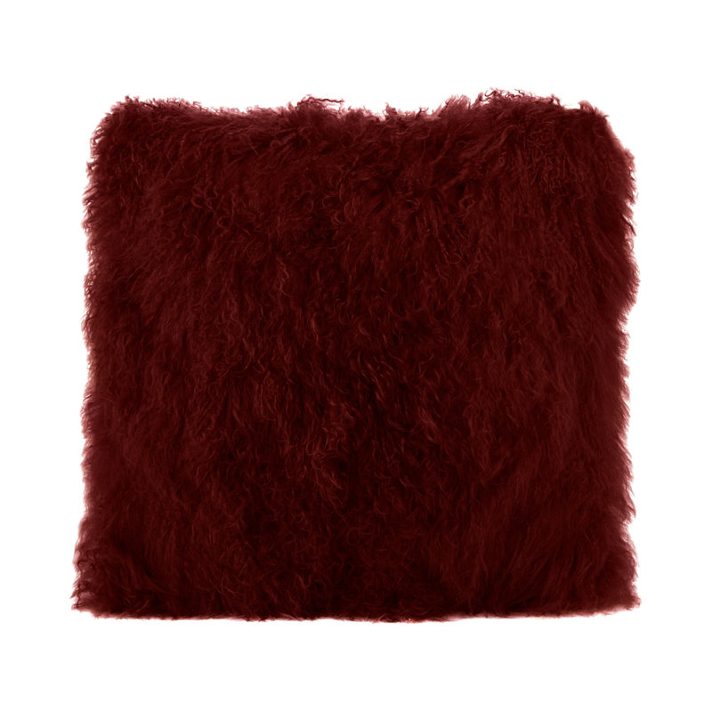 Tibetan Lamb Sheepskin Pillow by Outpost Original, 26" x 26", Burgundy Red