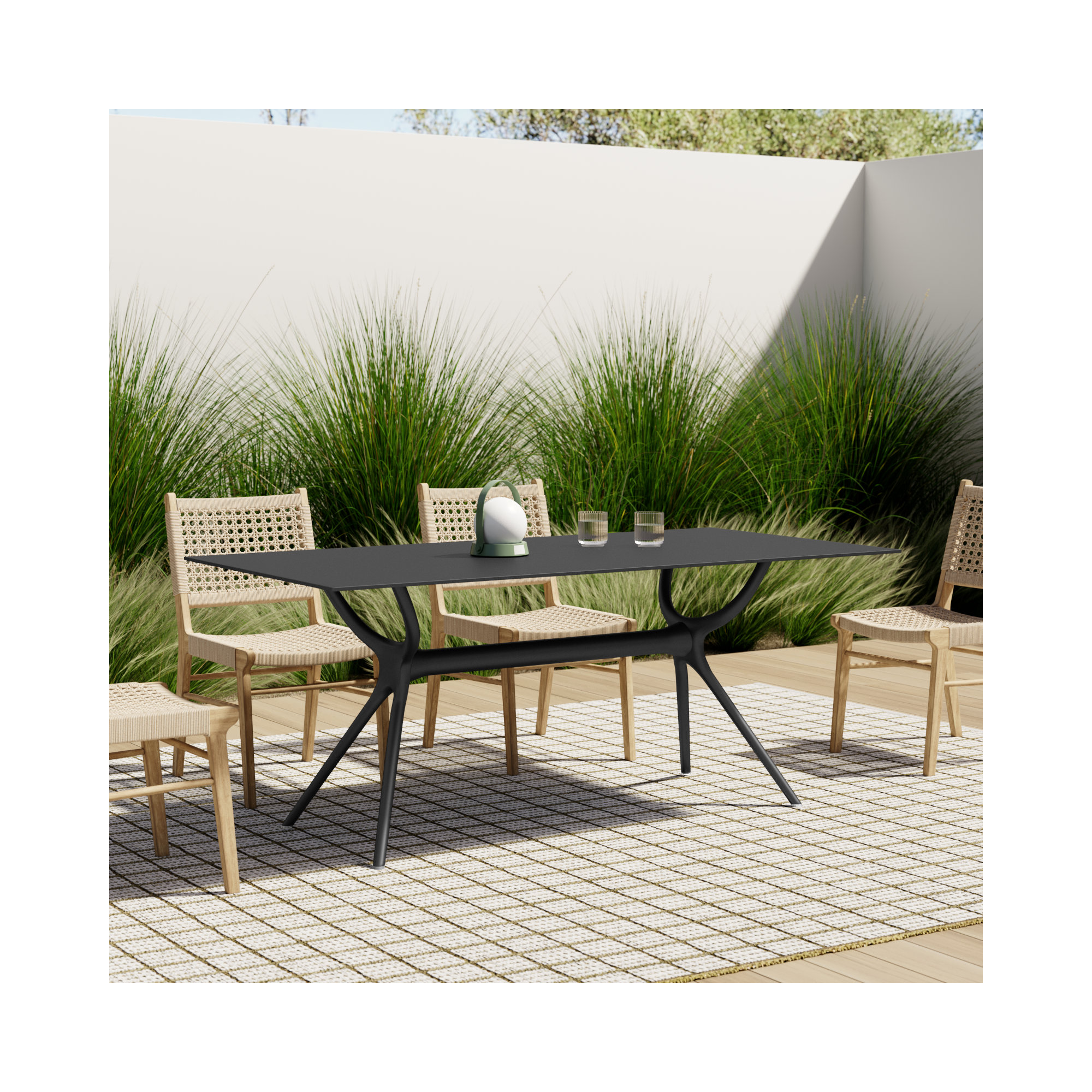 Farrah Synthetic Laminate Outdoor Dining Table, 29.5" H x 71" L x 35.5" W, Black