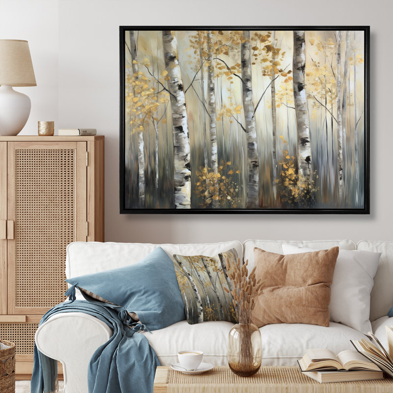 «Polebridge Birch Tree Forest Wonderland II», reproduction sur toile, H 12 po x l 20 po x P 1 po, Cadre flottant noir