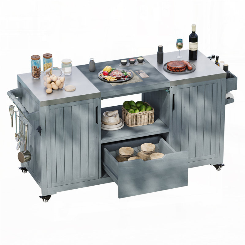 Îlot de cuisine 66,5 po pour l'extérieur, Bleu gris