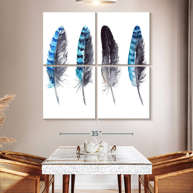 Plumes de geai bleu, H 50 po x l 50 po