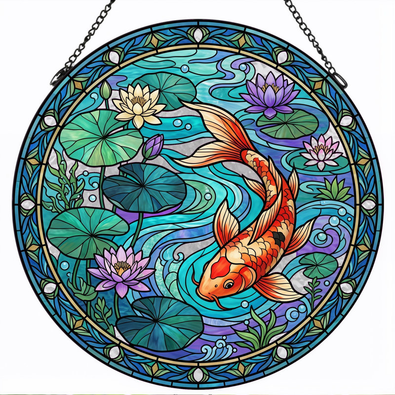 Panneau de vitrail Koi Fish, H 12 po, H 12 po