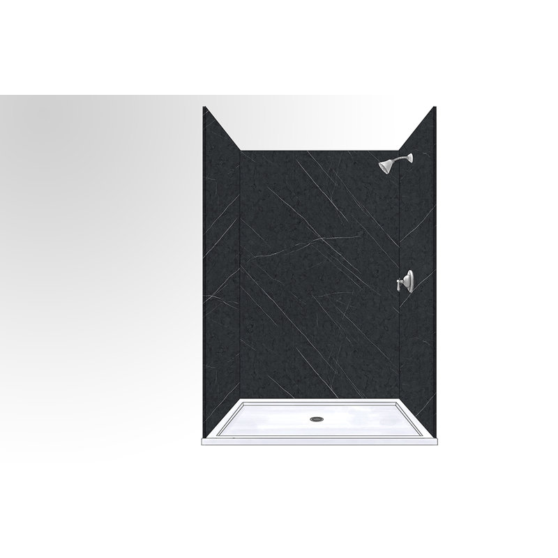 Polymarm 60" W 80" H 36" D Three Wall Composite Shower Wall Panel Surround - Seamless 60" Backwall, Nocturn