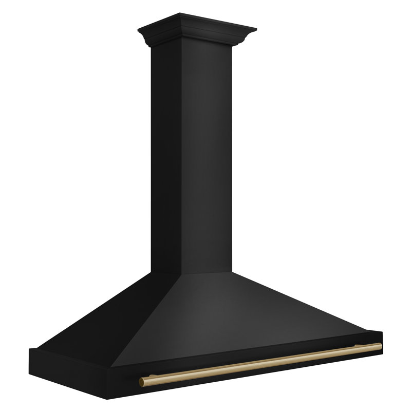 ZLINE 48 in. Black Stainless Steel Wall Mount Range Hood W/ Black Stainless Steel Handle, Champagne Bronze