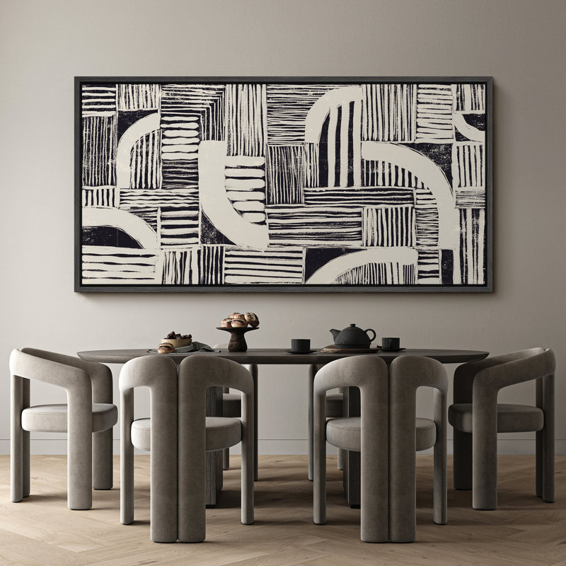 Ligne géométrique «Blackish Green Abstract Shapes Rustic Mid Century Modern Decorations, très grande œuvre d'art, impression encadrée»