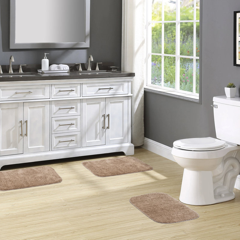 Wahkon 3 Piece Nylon Washable Bathroom Rug Set No Lid or Contour (17x24/21x34/21x34) Taupe, Tan