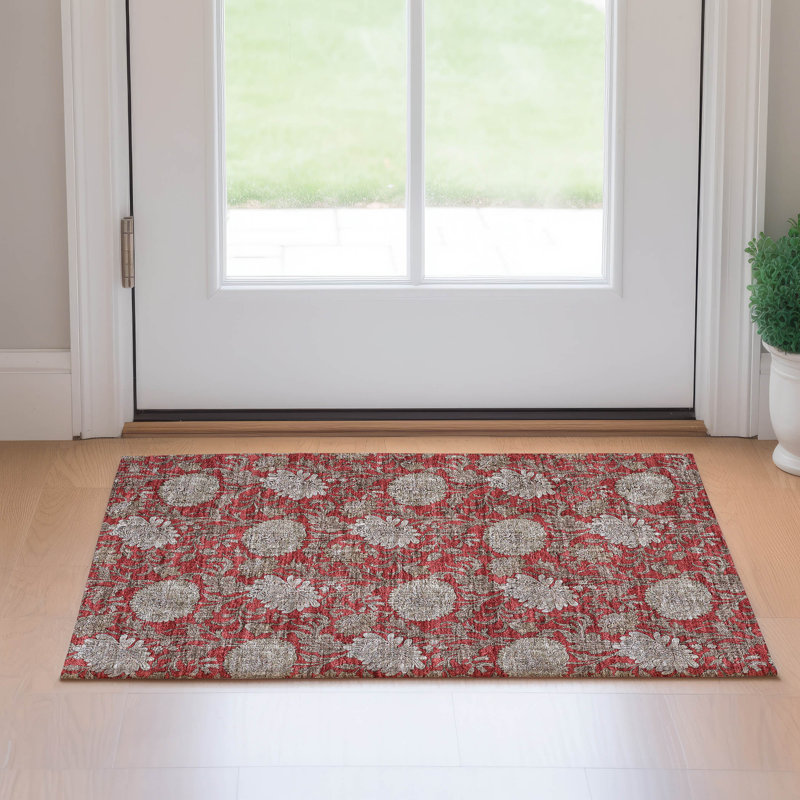 Premium Machine Washable Prisco Red Rug, Rectangle 1'8" x 2'6"