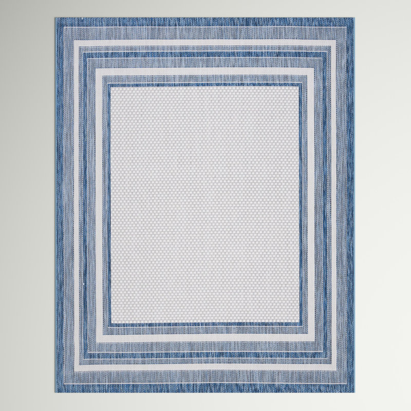 Tapis tissé à la machine Chapa, Rectangle 6 pi 7 po x 9 pi 6 po, Ivory/Navy