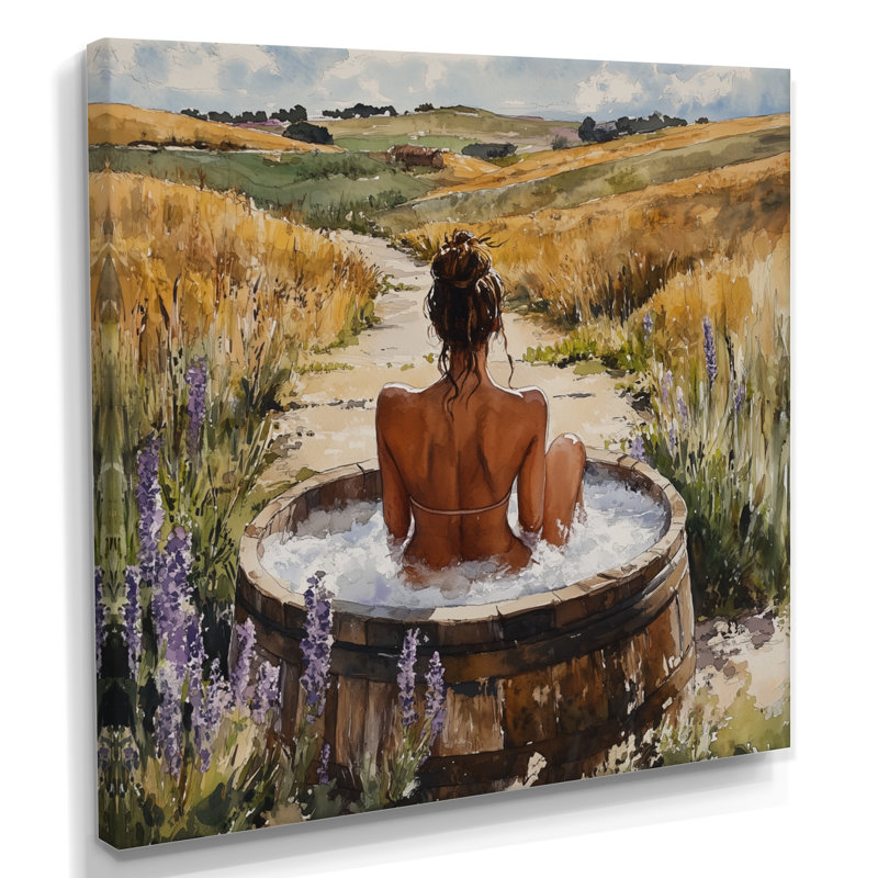 Femme dans une prairie de baignoire - art mural de salle de bain, Toile tendue, H 36 po x l 36 po x P 1,5 po