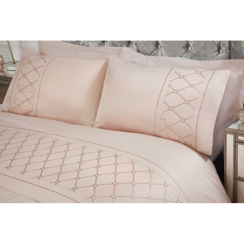 Roark Cotton Blend Geometric Shapes Duvet Cover Set with Pillowcases, Double Duvet Cover + 2 Standard Pillowcases, Blush Pink