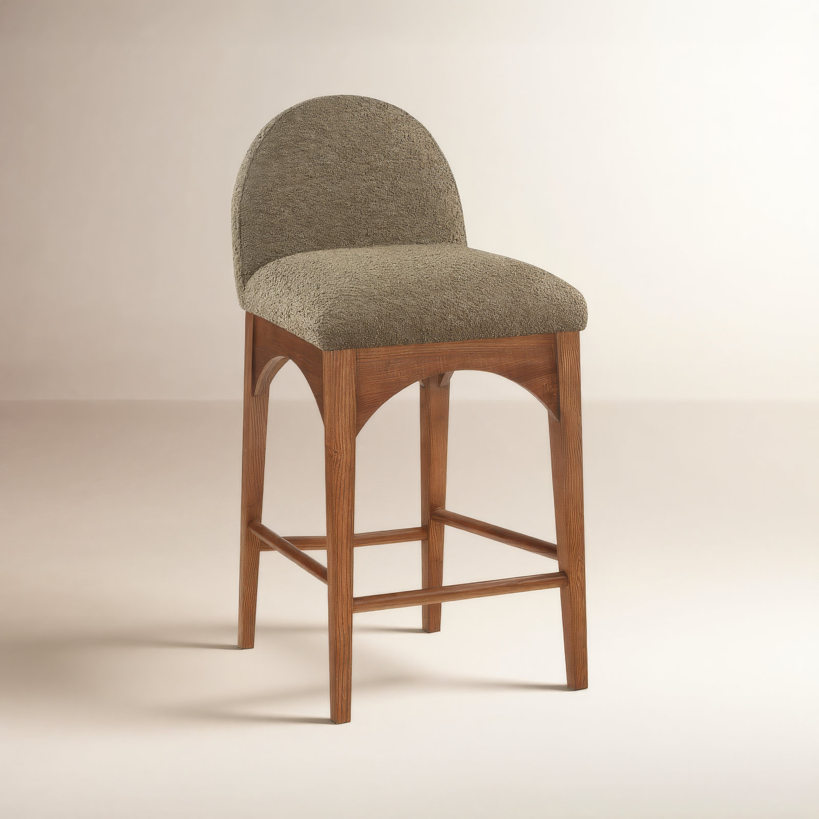 Waldorf 27" Bar Stool, Walnut, Olive Boucle
