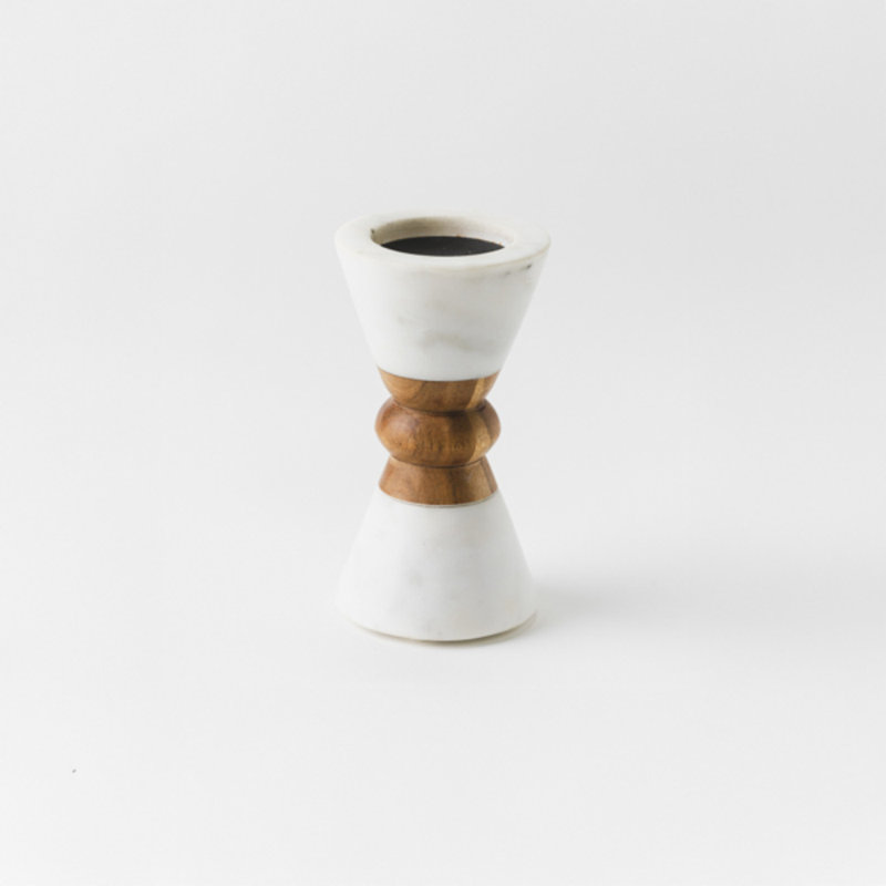Mela Artisans Heirloom Marble & Acacia Candleholders