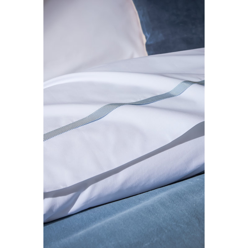 Beaumont Flat Sheet, California King/King Flat Sheet, White/Pale Blue