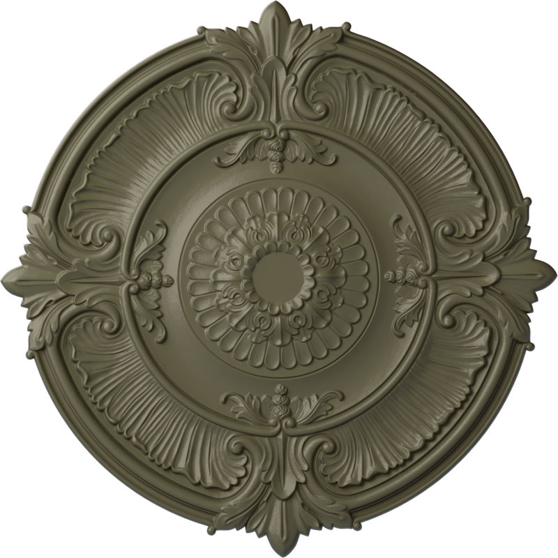 Médaillon de plafond à feuilles d'acanthe Endurathane Attica, diamètre extérieur 53 1/2 po x P 3 1/2 po (convient aux auvents jusqu'à 4 5/8 po), finition pierre spartiates peinte à la main
