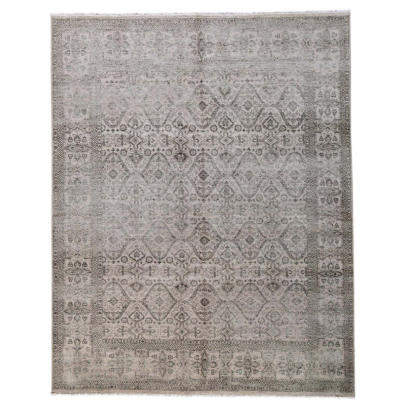 Tapis gris / argent noué à la main de qualité unique en son genre