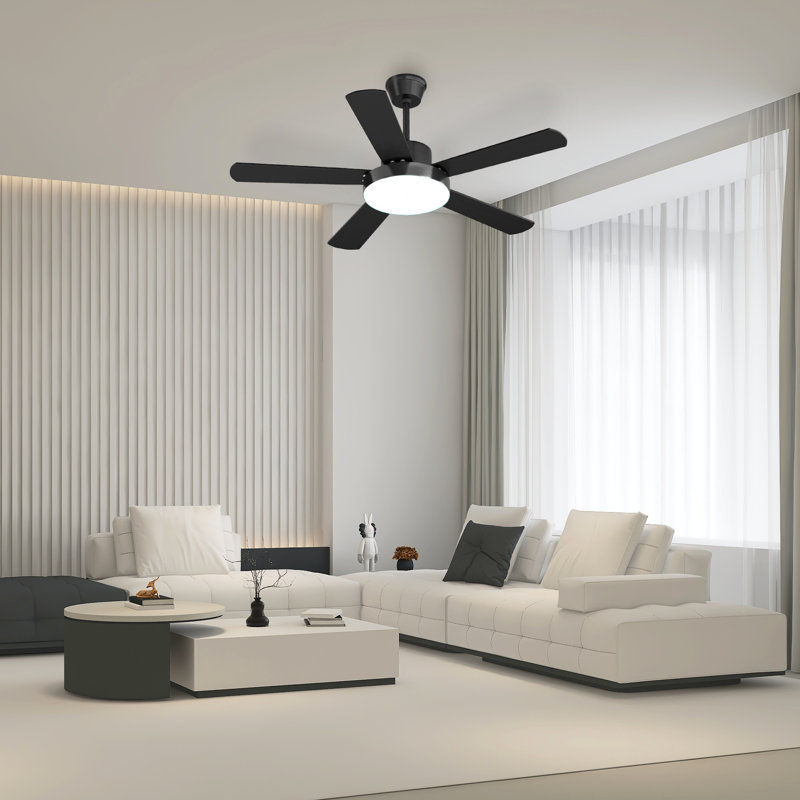 52" Black Ceiling Fan with LED Light and Remote Control