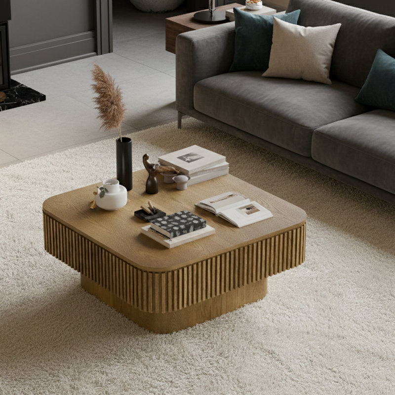Table basse carrée avec rangement, Brun