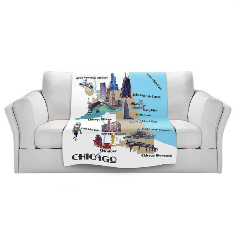  Couverture touristique Chicago, 51 po x 60 po