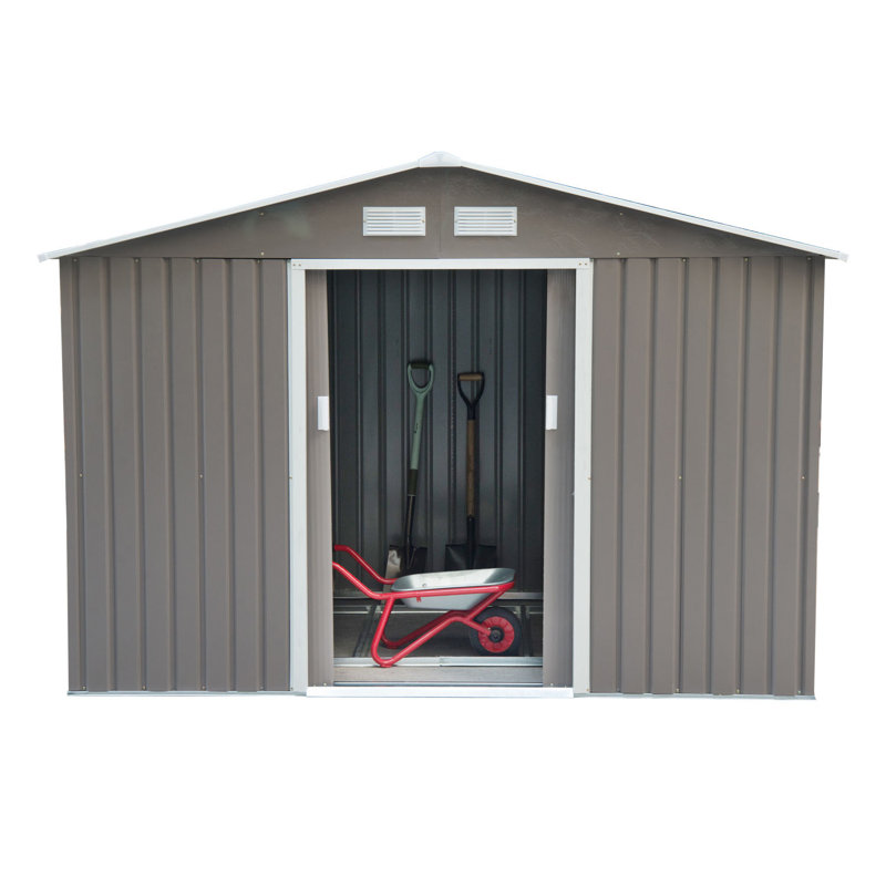 Gray Metal Outdoor Storage Shed Kit with Vents and Sliding Doors