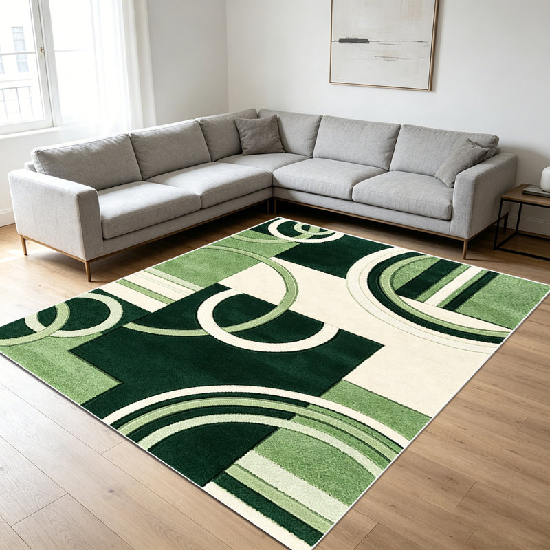 1PC Modern Abstract Geometric Circle Sage Green Block area rugs for Living Room, Soft, All seasons, Easy-maintain, Washable Indoor mat, Farmhouse suitable for for dining table, bedroom, home office...
